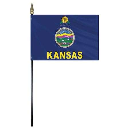 Kansas E Gloss Stick Flag 12x18